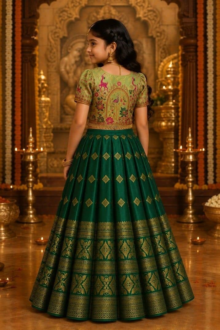 Pritamfab Cotton Lehenga Choli Set For Girls ( Pack of 1 , Green ) - Image 2