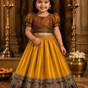Pritamfab Cotton Lehenga Choli Set For Girls ( Pack of 1 , Yellow )