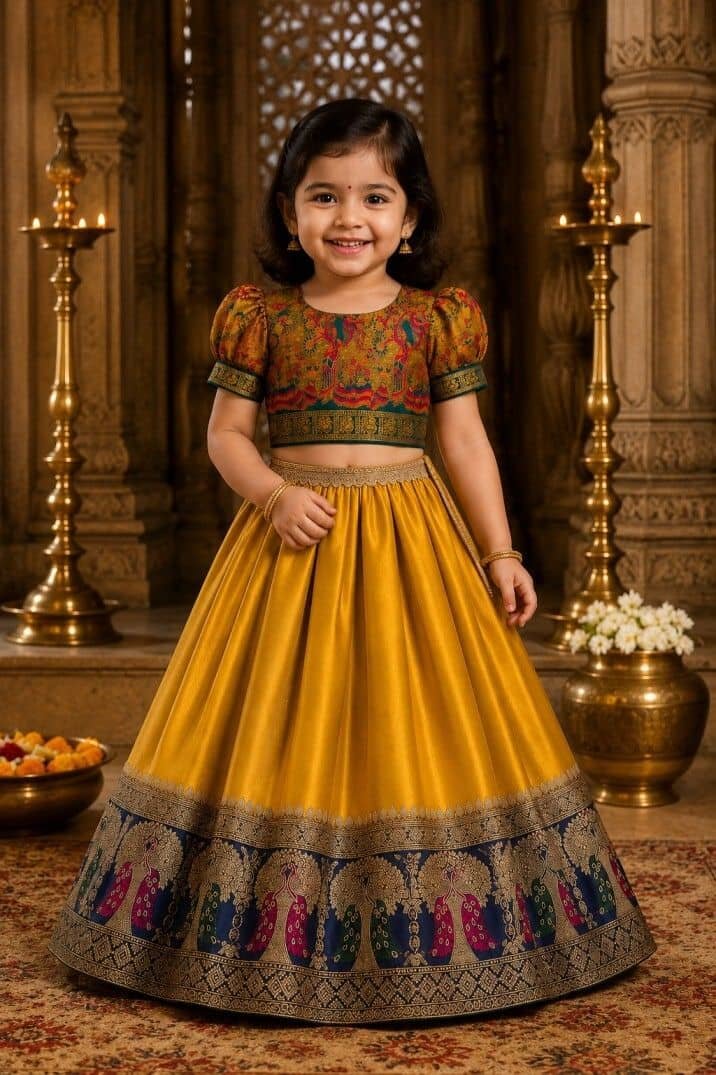 Pritamfab Cotton Lehenga Choli Set For Girls ( Pack of 1 , Yellow )