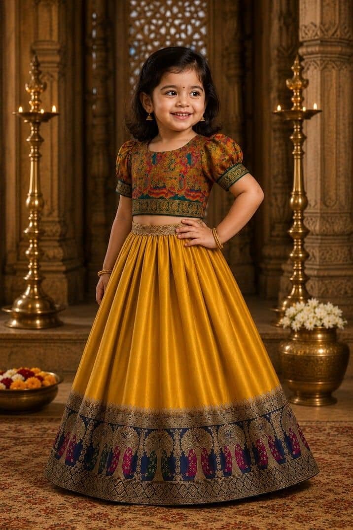 Pritamfab Cotton Lehenga Choli Set For Girls ( Pack of 1 , Yellow ) - Image 3