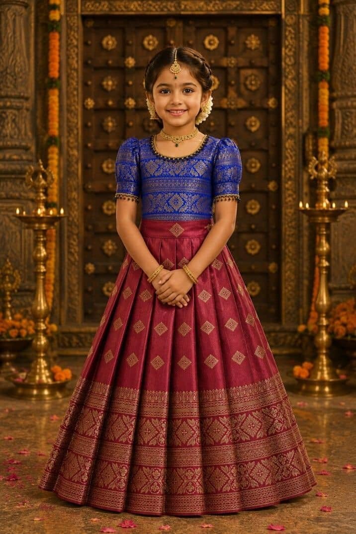 Pritamfab Cotton Lehenga Choli Set For Girls ( Pack of 1 , Maroon )