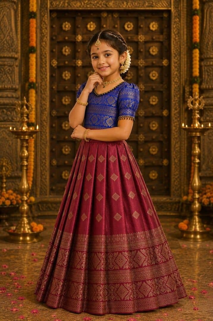 Pritamfab Cotton Lehenga Choli Set For Girls ( Pack of 1 , Maroon ) - Image 2