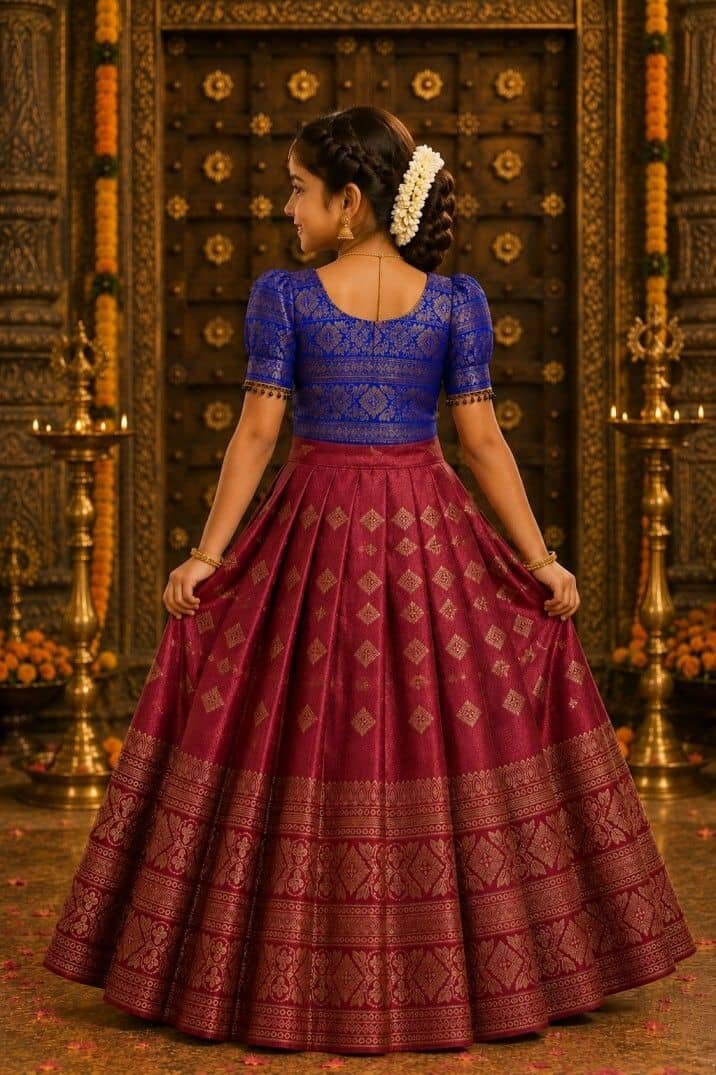 Pritamfab Cotton Lehenga Choli Set For Girls ( Pack of 1 , Maroon ) - Image 3