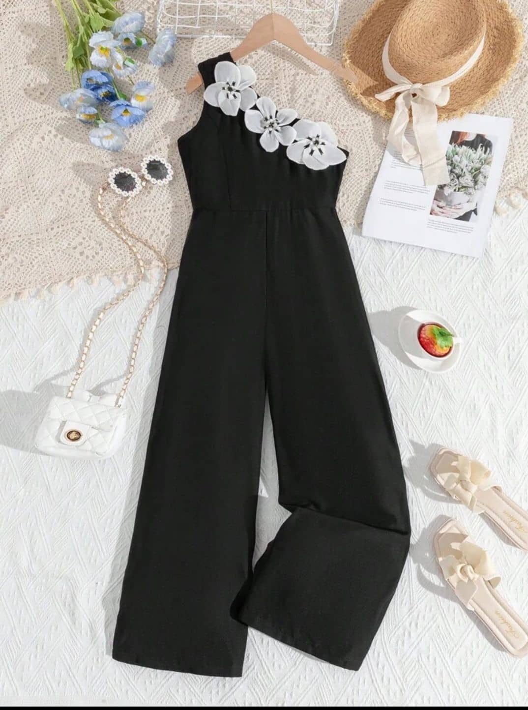 Fashion Girls Cotton Blend T-shirt & Pants Set ( Black , Pack of 1 ) - Image 2