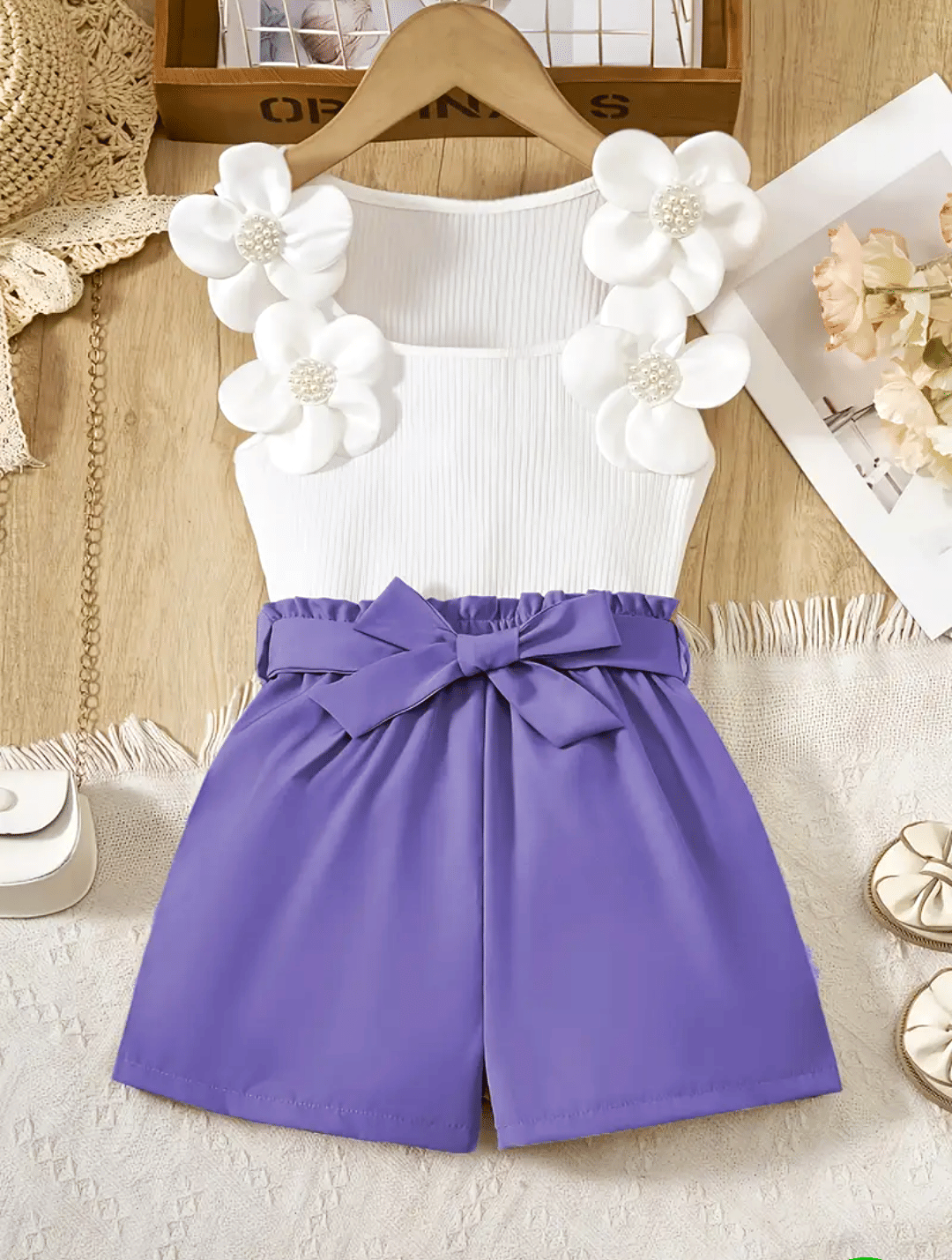 Fashion Girls Cotton Blend T-shirt & Pants Set ( Purple , Pack of 1 )