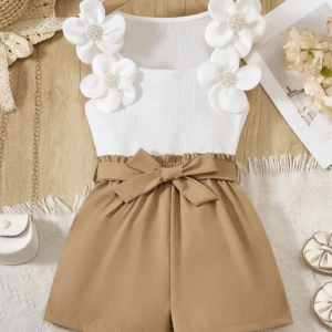 Fashion Pack of 1 Girls Cotton Blend T-shirt & Pants Set ( Camel )