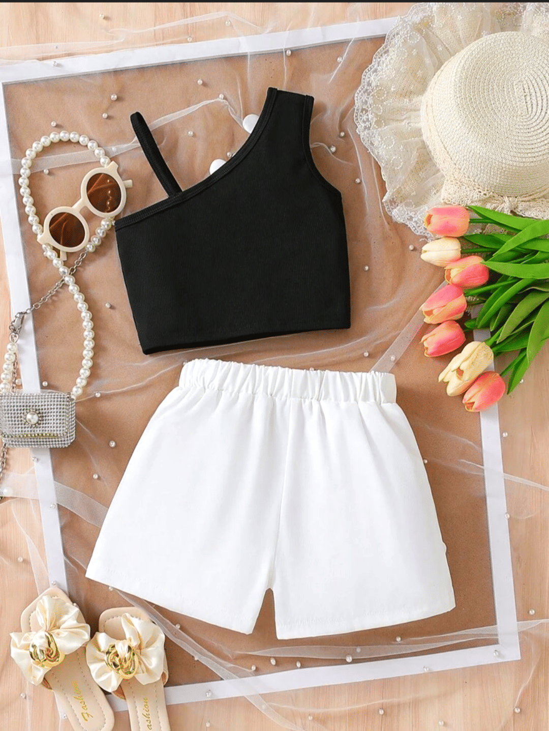 Pack of 1 Girls Cotton Blend T-shirt & Pants ( Black,White ) - Image 2
