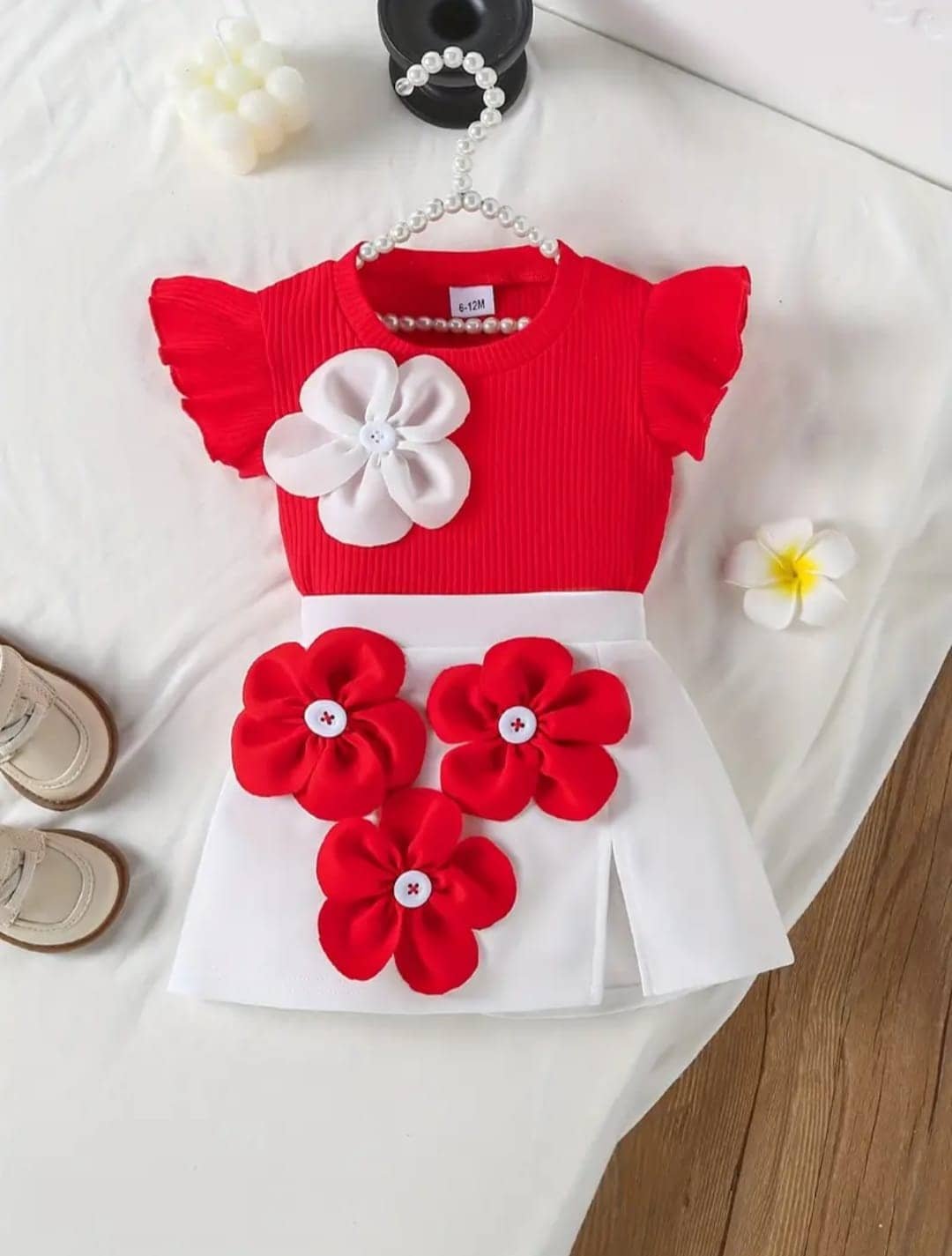 Pack of 2 Girls Cotton Blend T-shirt & Skirts ( White & Red )