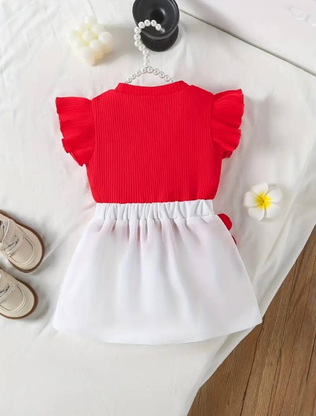 Pack of 2 Girls Cotton Blend T-shirt & Skirts ( White & Red ) - Image 3
