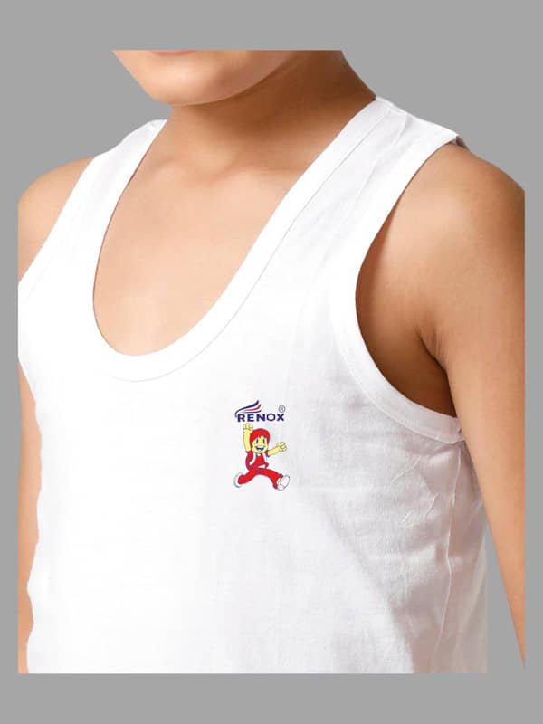 Renox Pack of 3 Boys Cotton Vest ( White ) - Image 3
