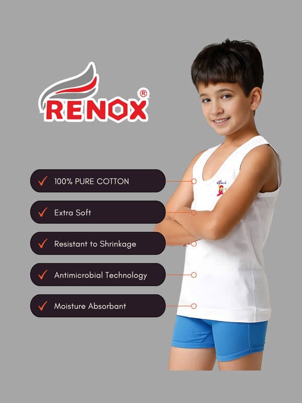 Renox Pack of 3 Boys Cotton Vest ( White ) - Image 6