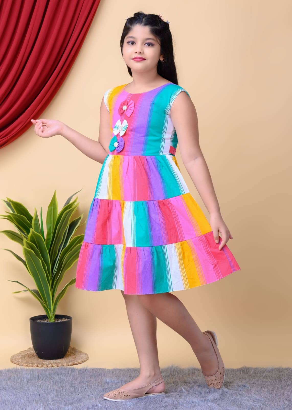 Cotton Blend Frock For Baby Girls ( Pack of 1 , Multicolor 4 ) - Image 2