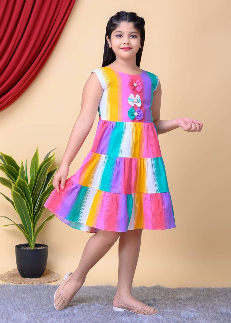 Cotton Blend Frock For Baby Girls ( Pack of 1 , Multicolor 4 ) - Image 3