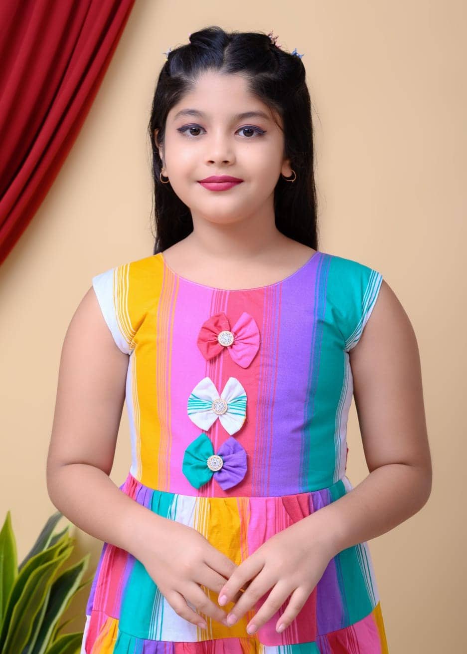 Cotton Blend Frock For Baby Girls ( Pack of 1 , Multicolor 4 ) - Image 4