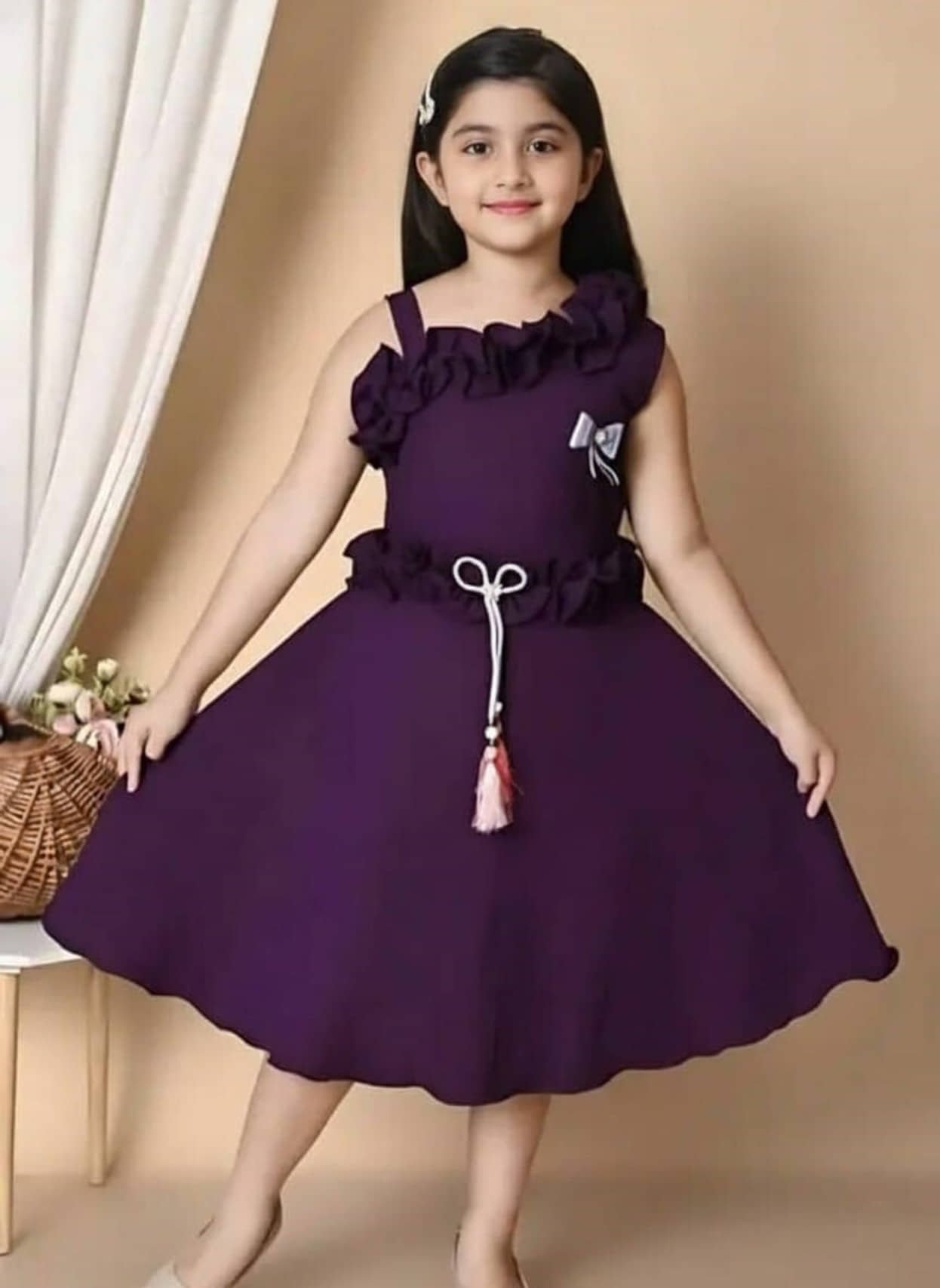 Cotton Blend Frock For Girls ( Pack of 1 , Purple )