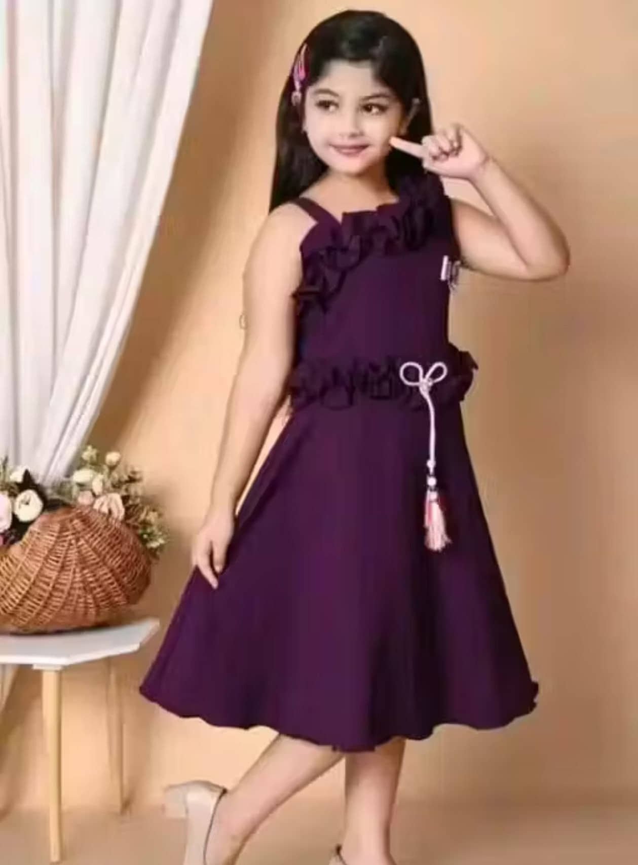 Cotton Blend Frock For Girls ( Pack of 1 , Purple ) - Image 3