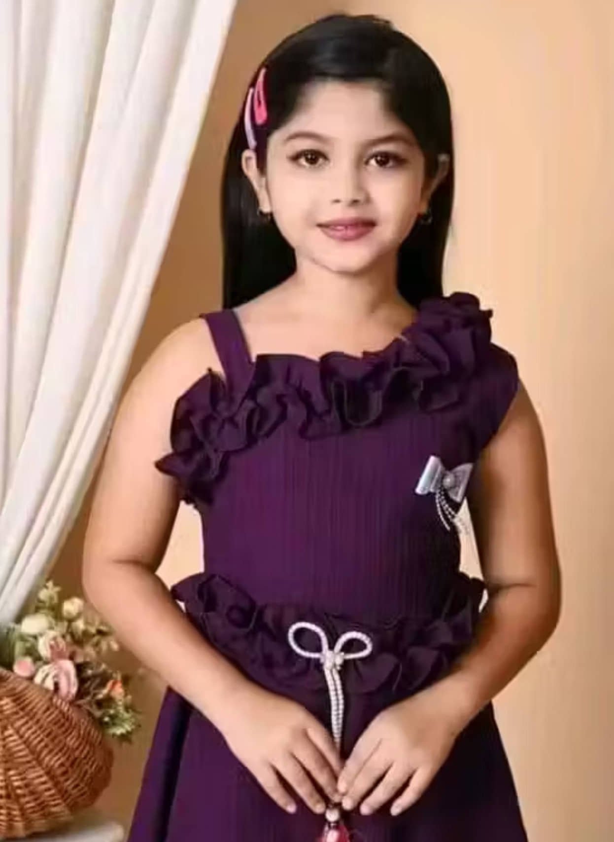 Cotton Blend Frock For Girls ( Pack of 1 , Purple ) - Image 4