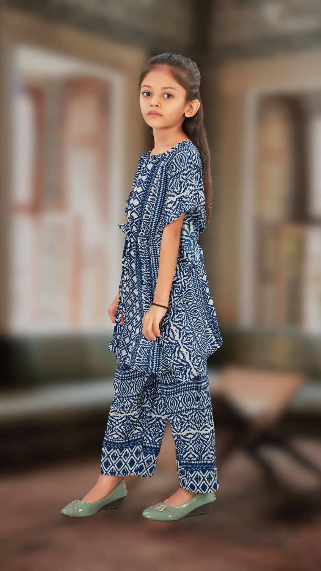 Girls Crepe Kurti with Palazzo ( Pack of 1 , Blue ) - Image 3