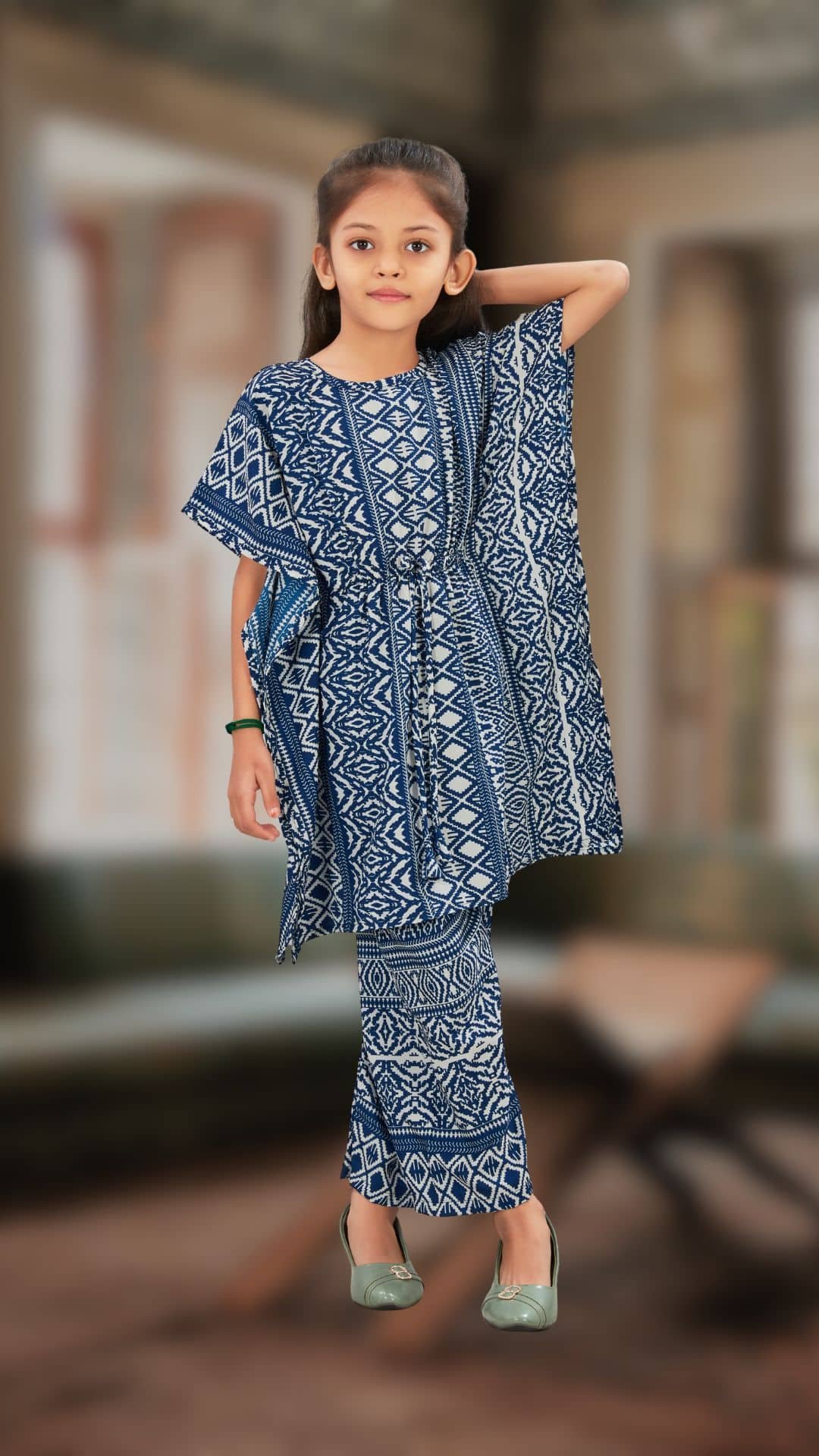 Girls Crepe Kurti with Palazzo ( Pack of 1 , Blue ) - Image 4
