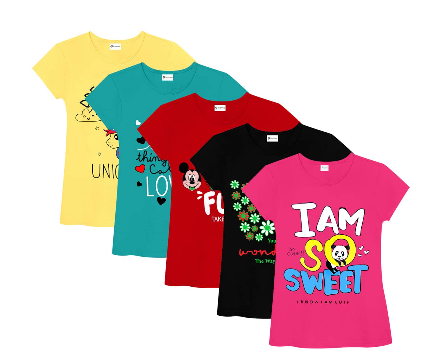 Pack of 5 Baby Girls Cotton T-Shirt ( Multicolor )