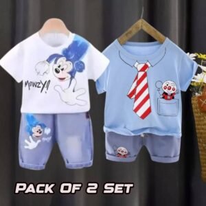 Pack of 2 Boys Cotton T-Shirt & Pants Set ( Multicolor )