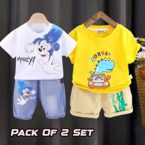 Pack of 2 Boys Cotton T-Shirt & Pants Set ( Multicolor )