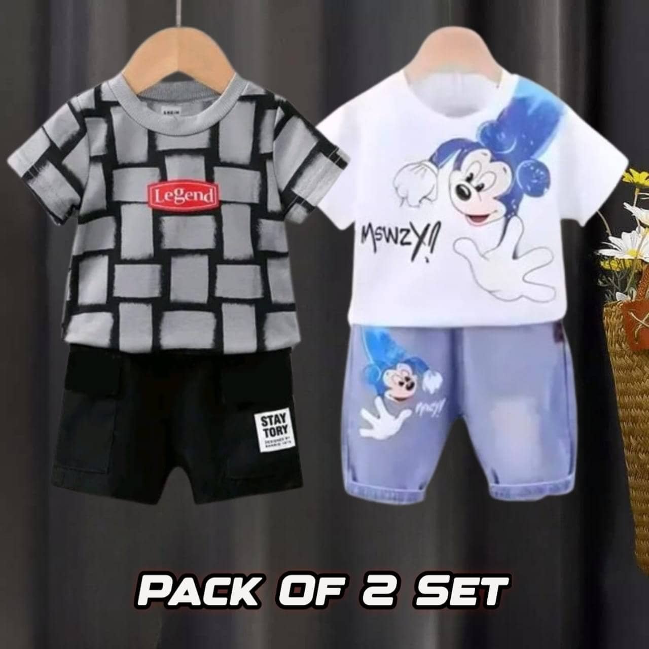 Pack of 2 Boys Cotton T-Shirt & Pants Set ( Multicolor )