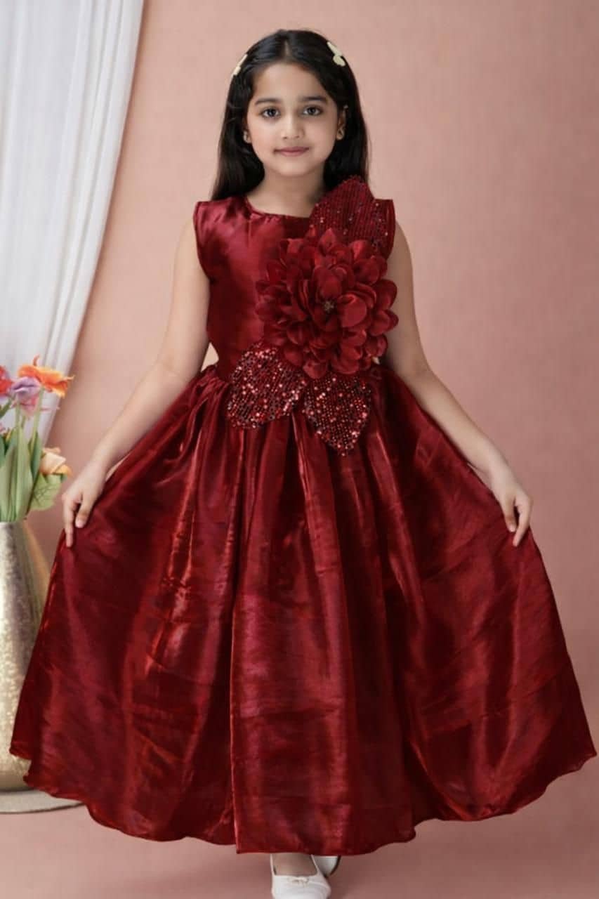 Cotton Blend Frock For Girls ( Pack of 1 , Maroon )