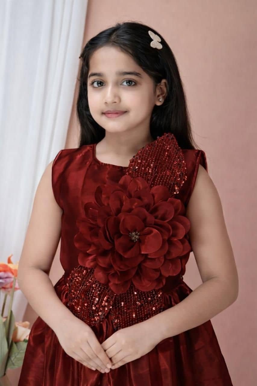 Cotton Blend Frock For Girls ( Pack of 1 , Maroon ) - Image 4