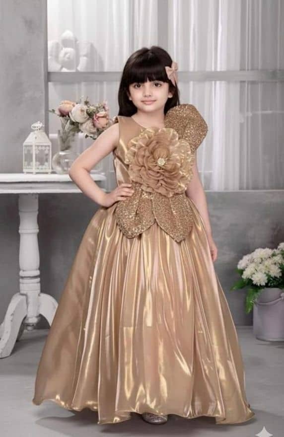 Cotton Blend Frock For Girls ( Pack of 1 , Gold )