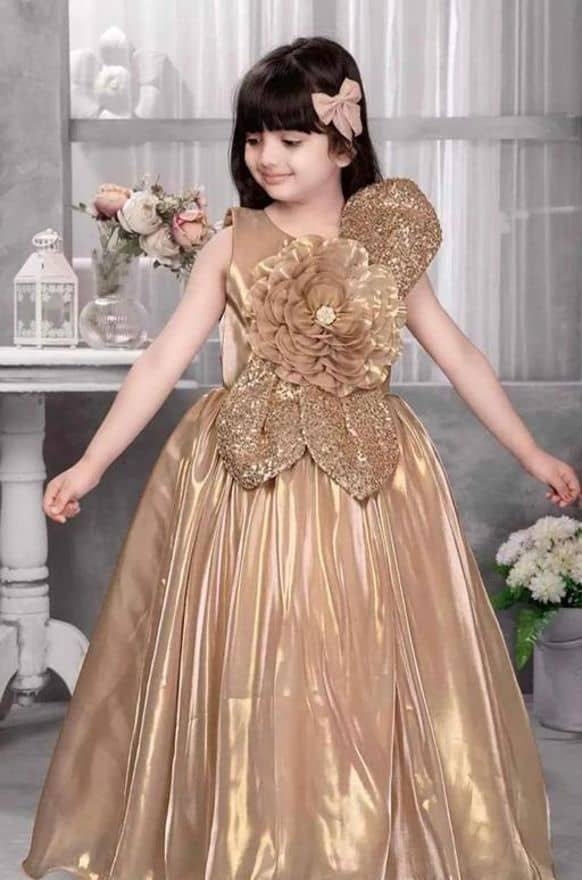 Cotton Blend Frock For Girls ( Pack of 1 , Gold ) - Image 2