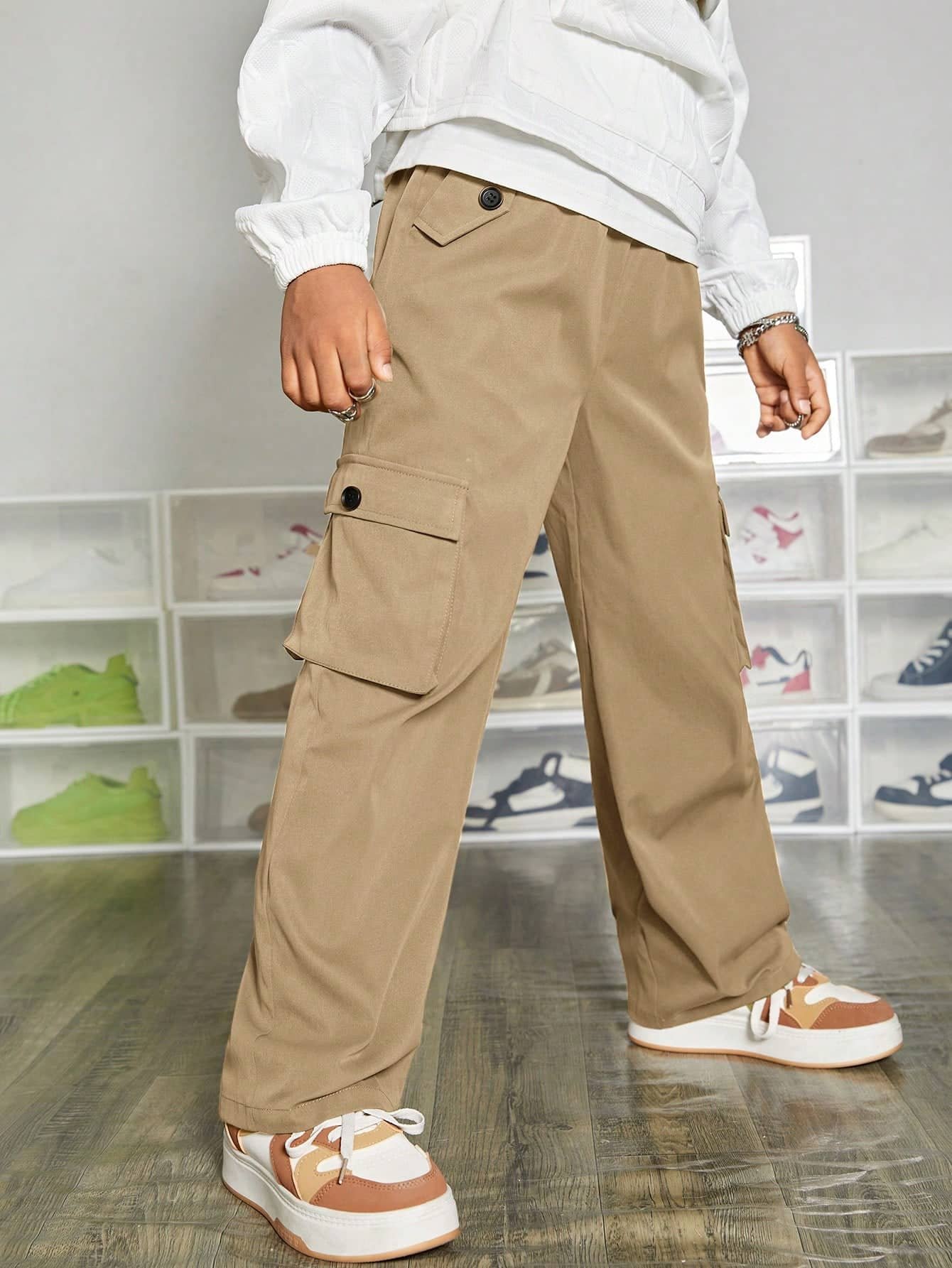 Shine n Show Pack of 1 Boys Cotton Cargos ( Beige ) - Image 2