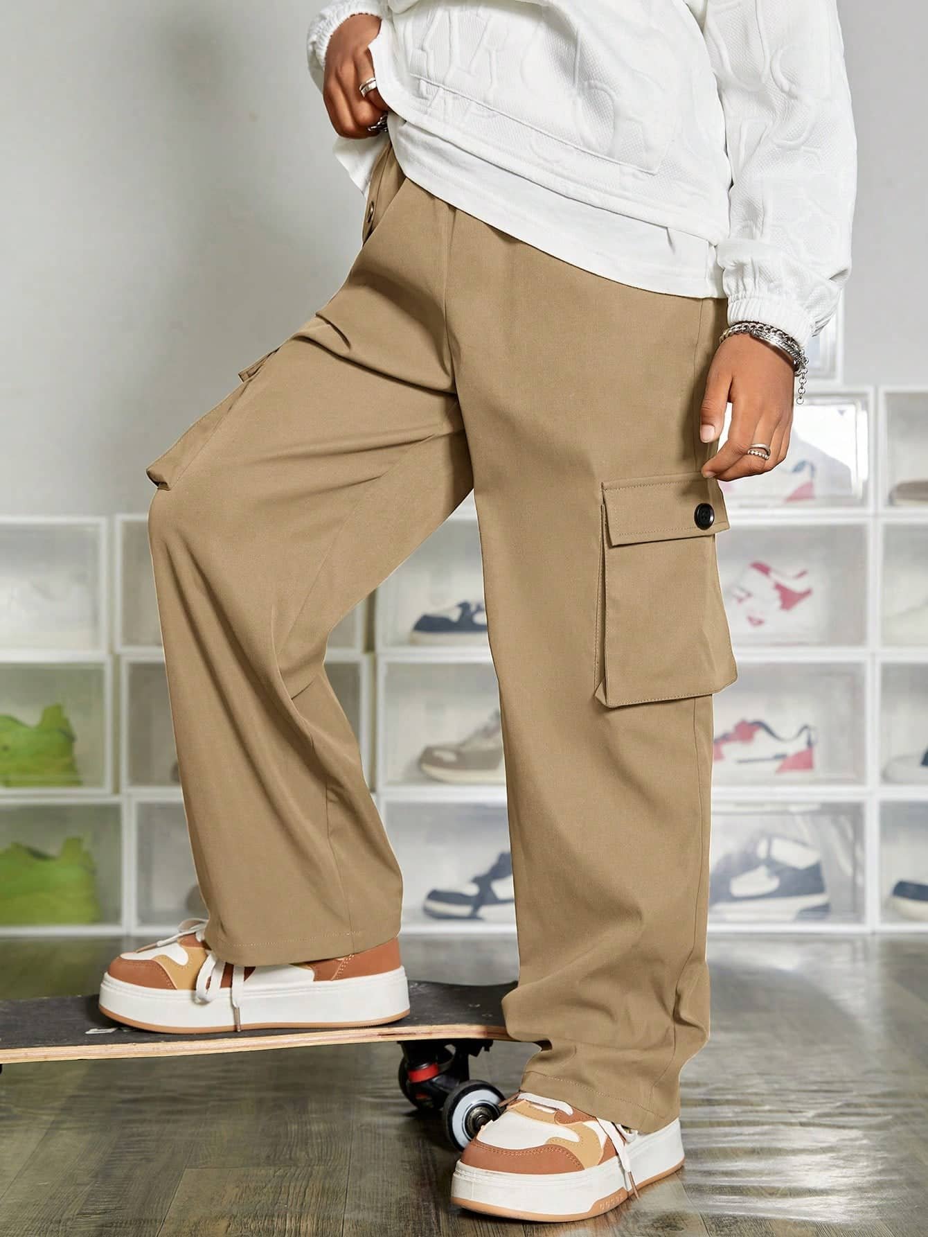 Shine n Show Pack of 1 Boys Cotton Cargos ( Beige ) - Image 3