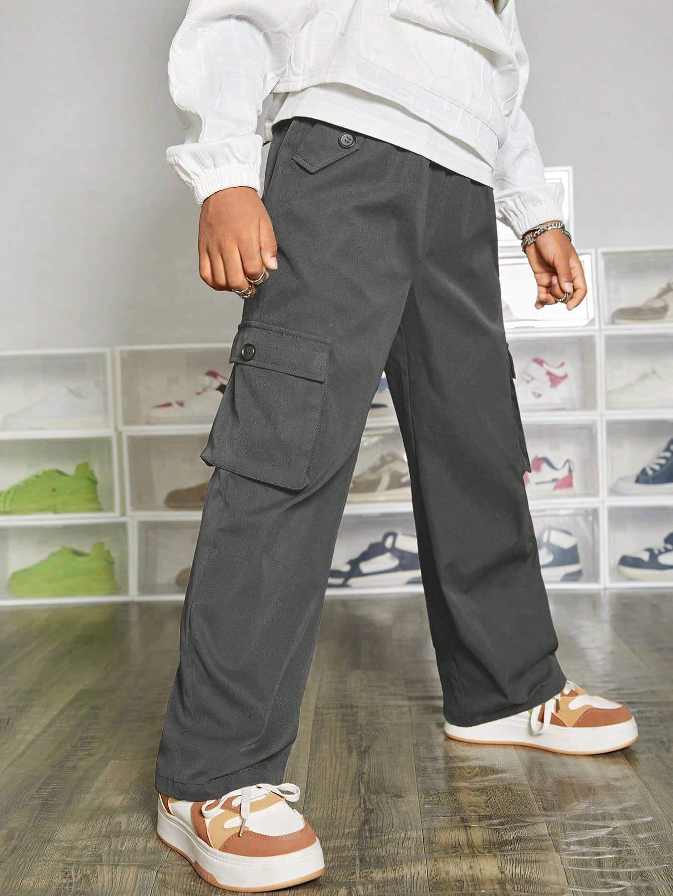 Shine n Show Pack of 1 Boys Cotton Cargos ( Dark Grey ) - Image 2