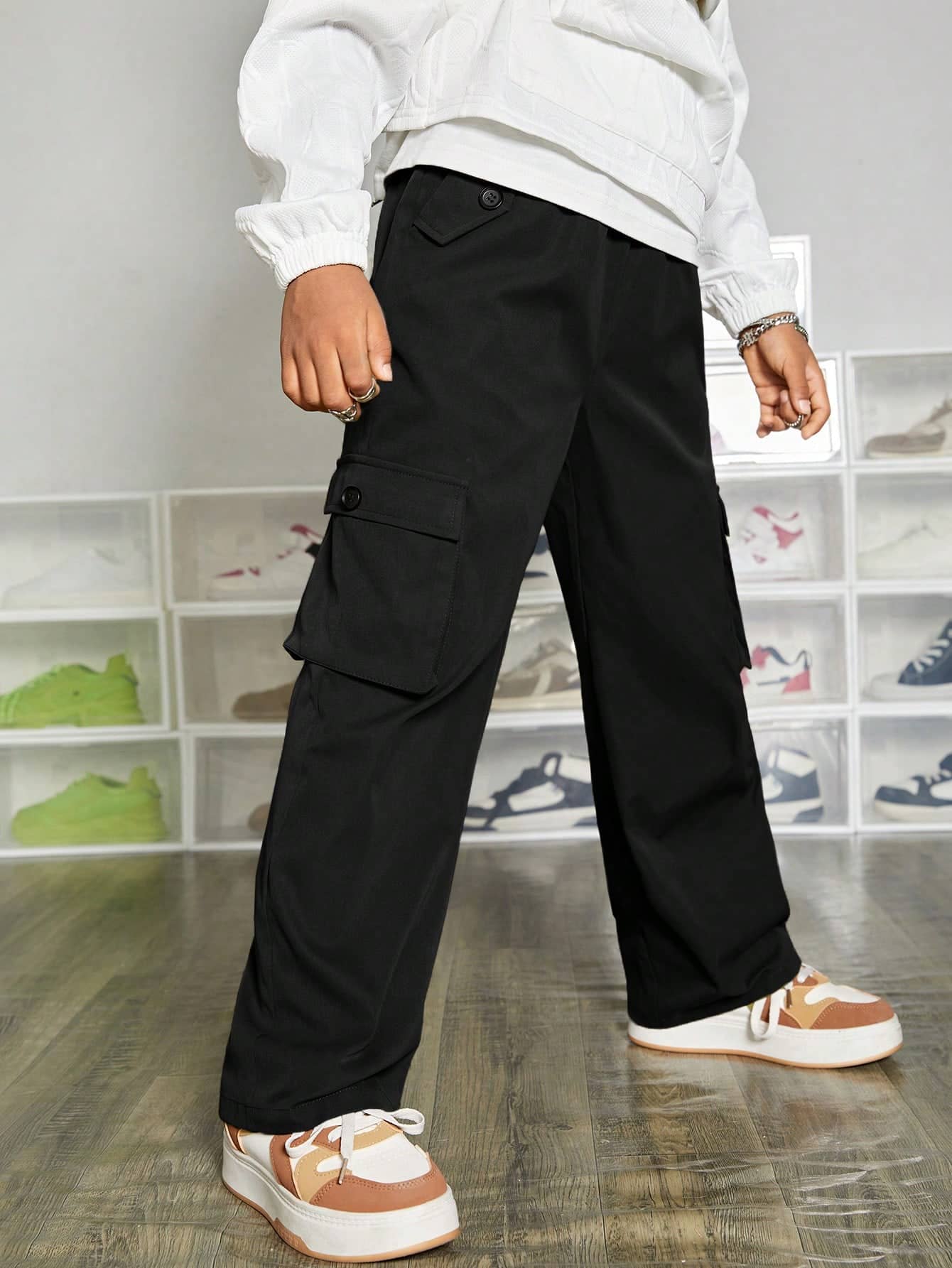 Shine n Show Pack of 1 Boys Cotton Cargos ( Black ) - Image 2