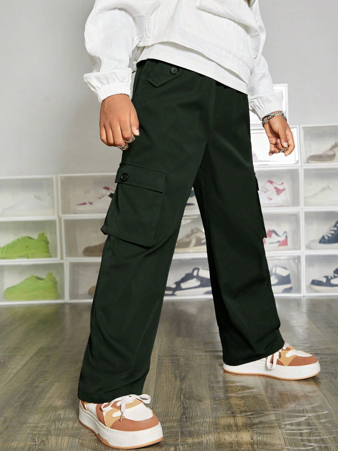 Shine n Show Pack of 1 Boys Cotton Cargos ( Green ) - Image 2