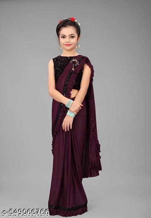 Shivadit ethnic Lycra Regular Saree For Girls ( Wine , Pack of 1 )