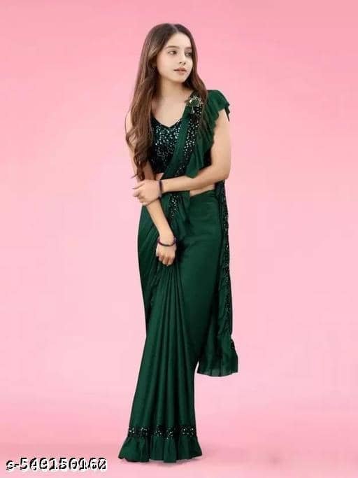 Shivadit ethnic Lycra Regular Saree For Girls ( Green , Pack of 1 )