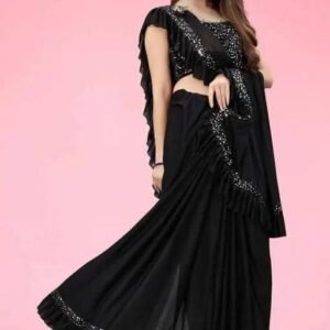 Shivadit ethnic Lycra Regular Saree For Girls ( Black , Pack of 1 )