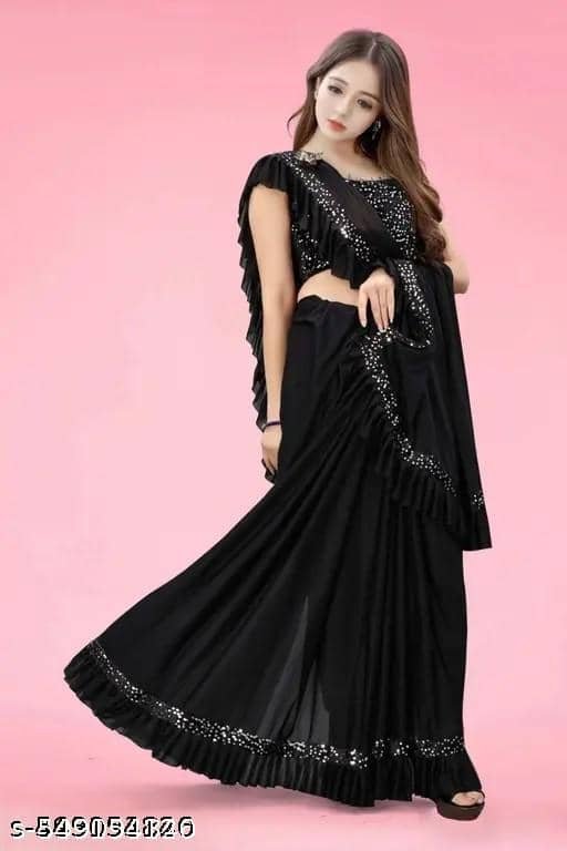 Shivadit ethnic Lycra Regular Saree For Girls ( Black , Pack of 1 )
