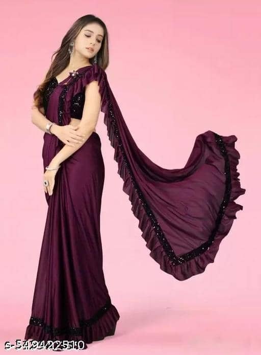Shivadit ethnic Lycra Regular Saree For Girls ( Wine , Pack of 1 )