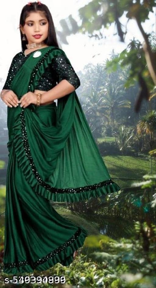 Shivadit ethnic Lycra Regular Saree For Girls ( Green , Pack of 1 )