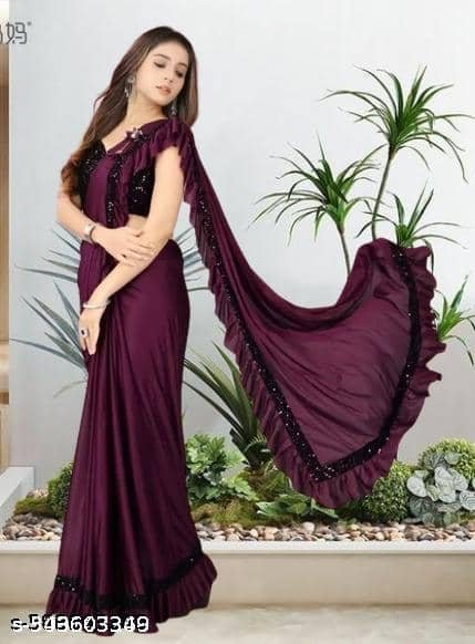 Shivadit ethnic Lycra Regular Saree For Girls ( Wine , Pack of 1 )