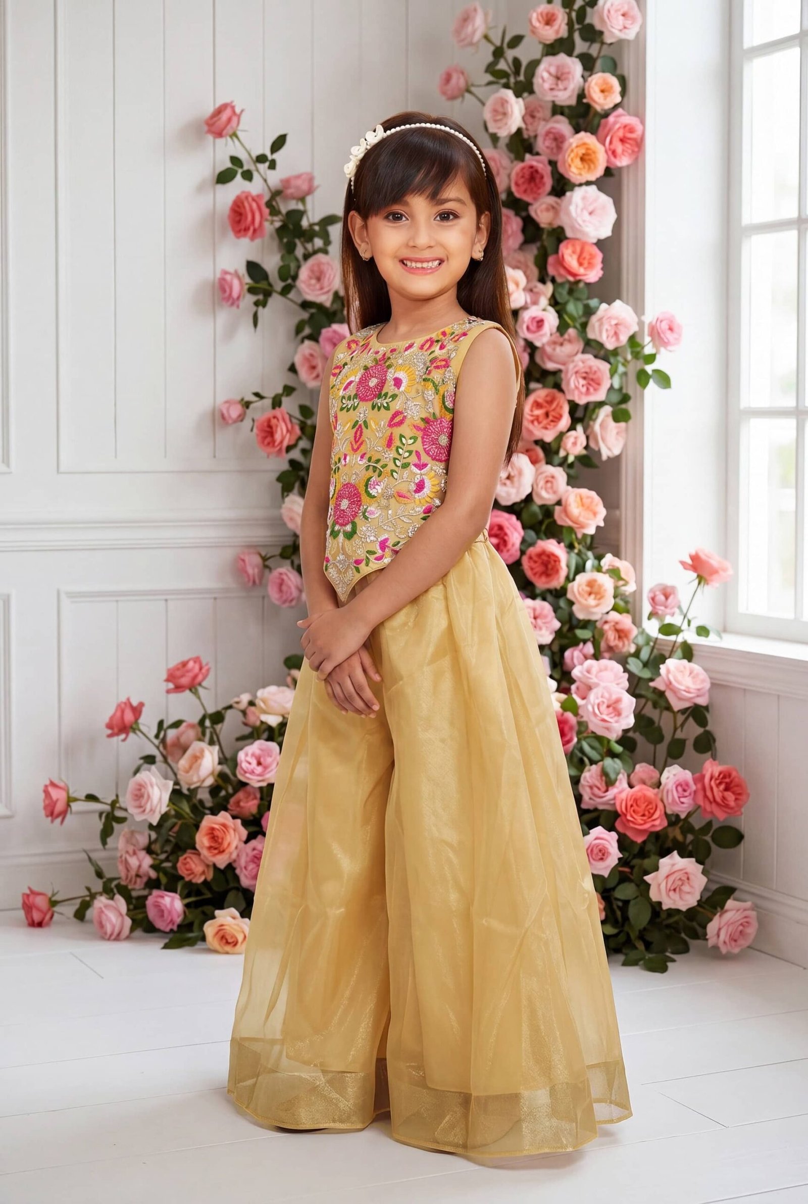 Spangel Fashion Girls Net Kurti with Sharara ( Pack of 1 , Gold ) - Image 5