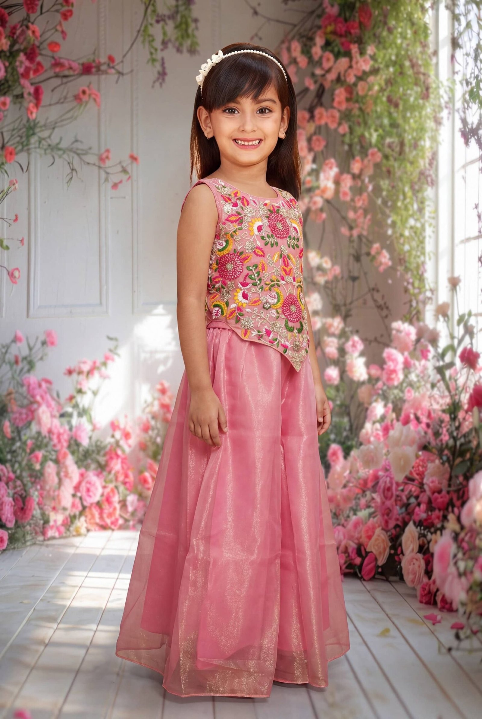 Spangel Fashion Girls Net Kurti with Sharara ( Pack of 1 , Pink ) - Image 3