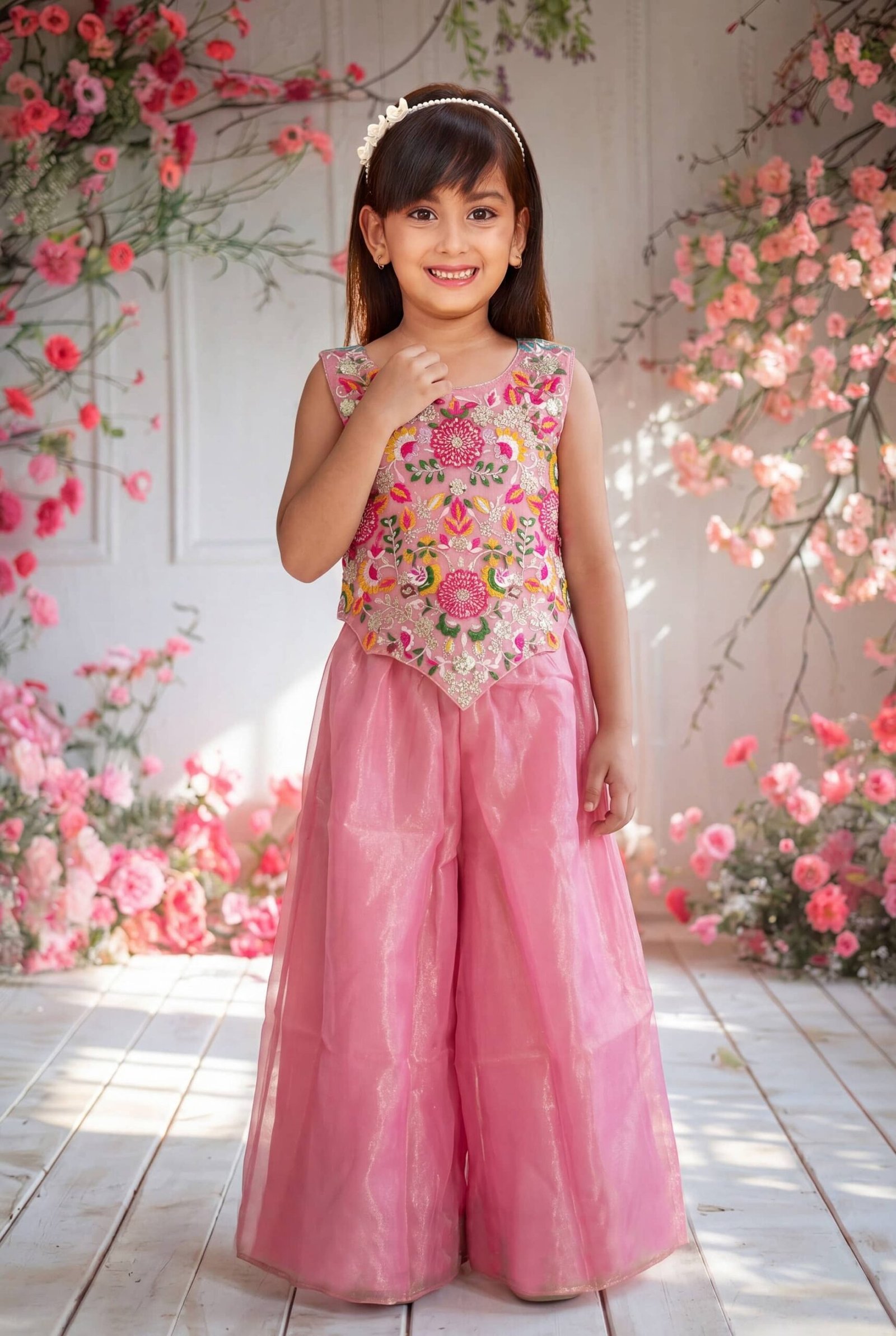 Spangel Fashion Girls Net Kurti with Sharara ( Pack of 1 , Pink ) - Image 4