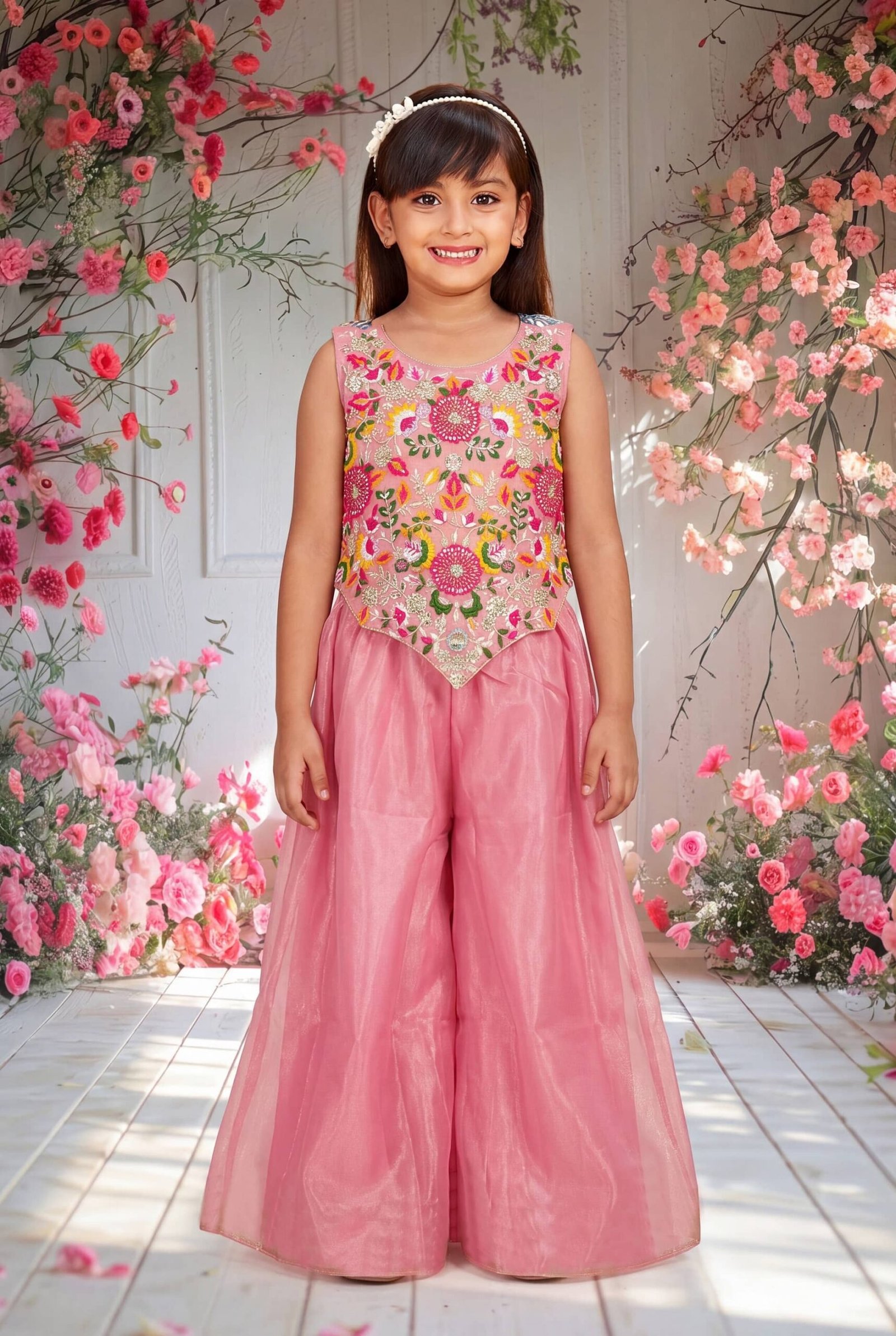 Spangel Fashion Girls Net Kurti with Sharara ( Pack of 1 , Pink ) - Image 5