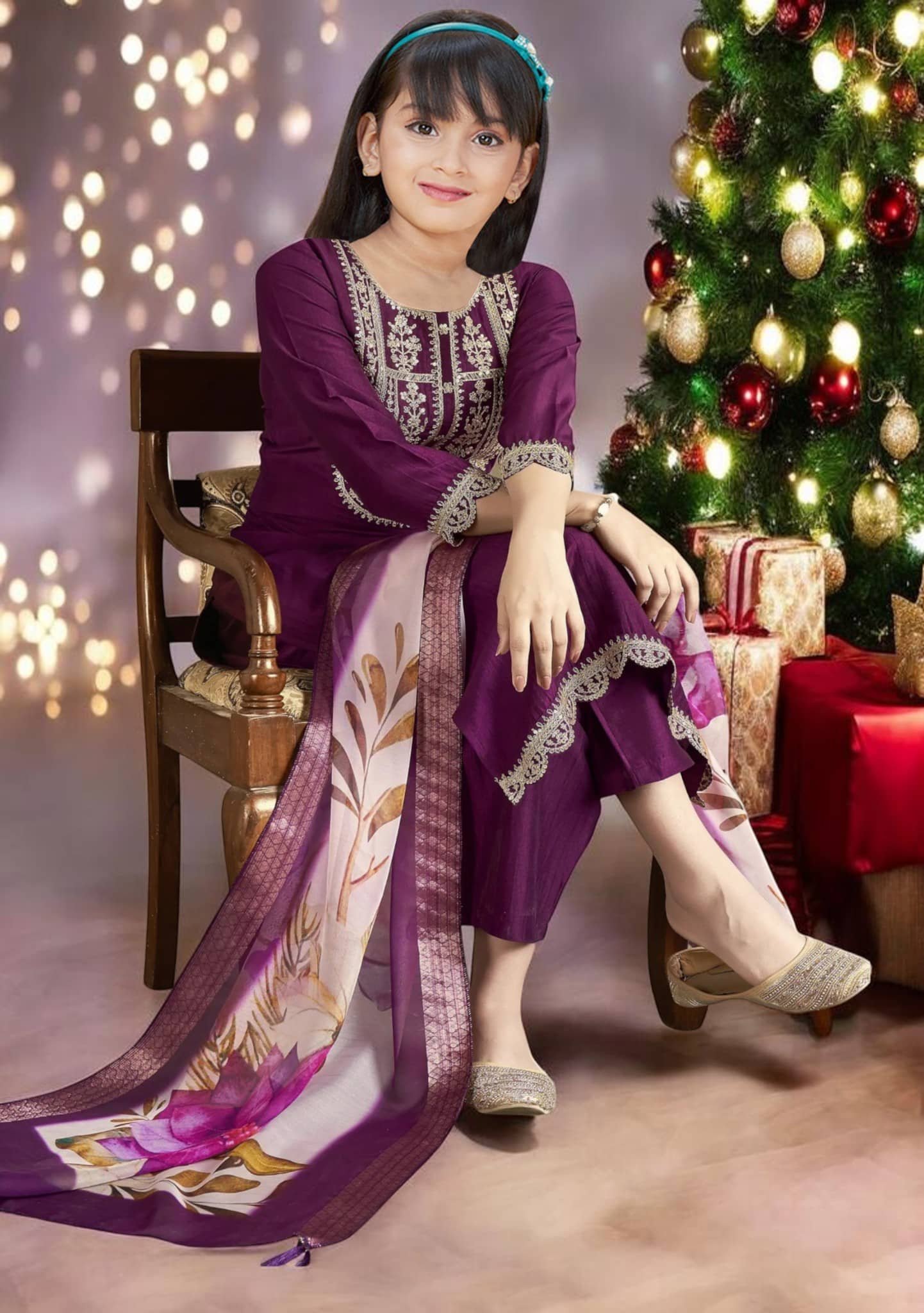 Spangel Fashion Girls Rayon Kurti with Pants ( Pack of 1 , Purple )