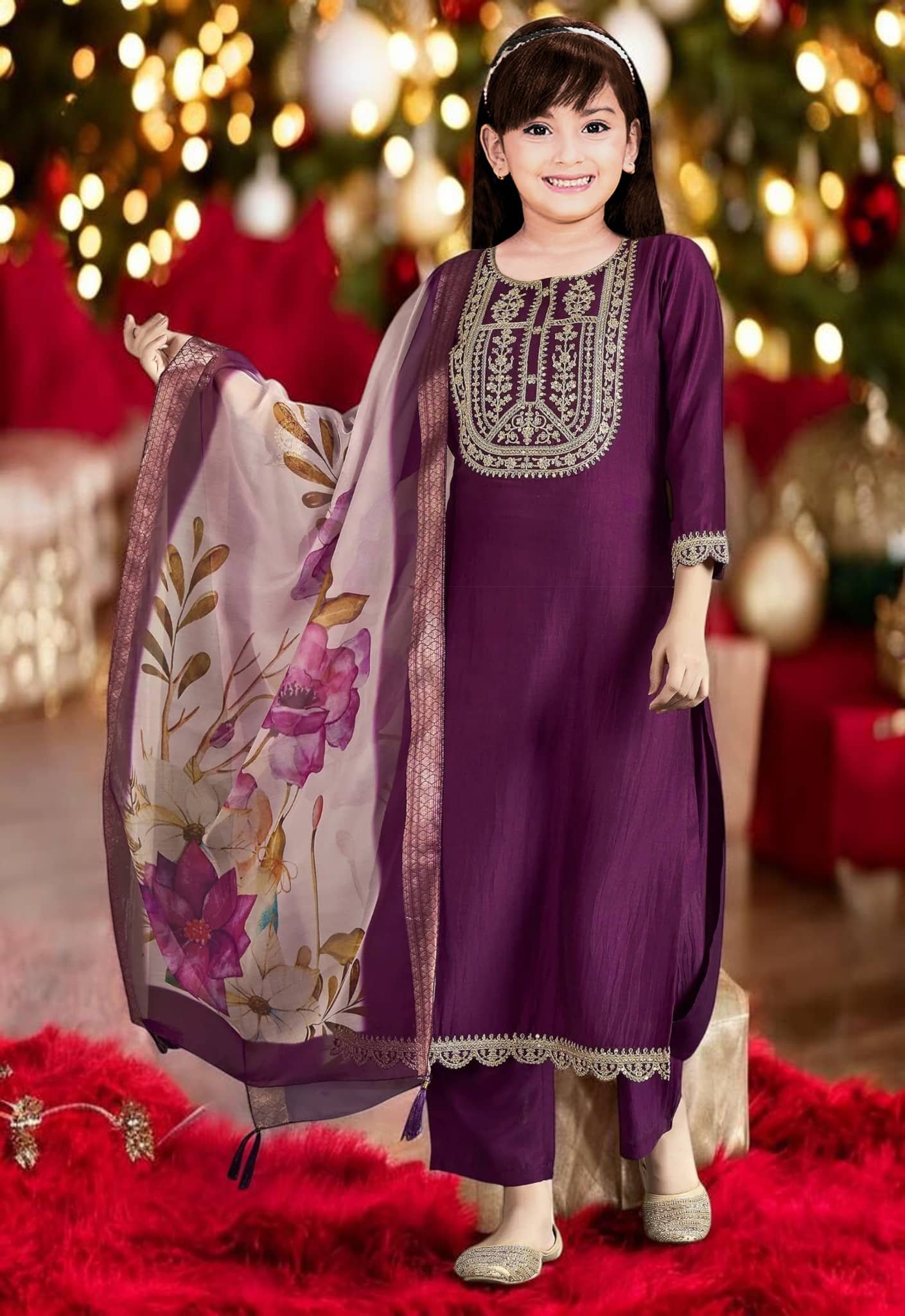 Spangel Fashion Girls Rayon Kurti with Pants ( Pack of 1 , Purple ) - Image 2