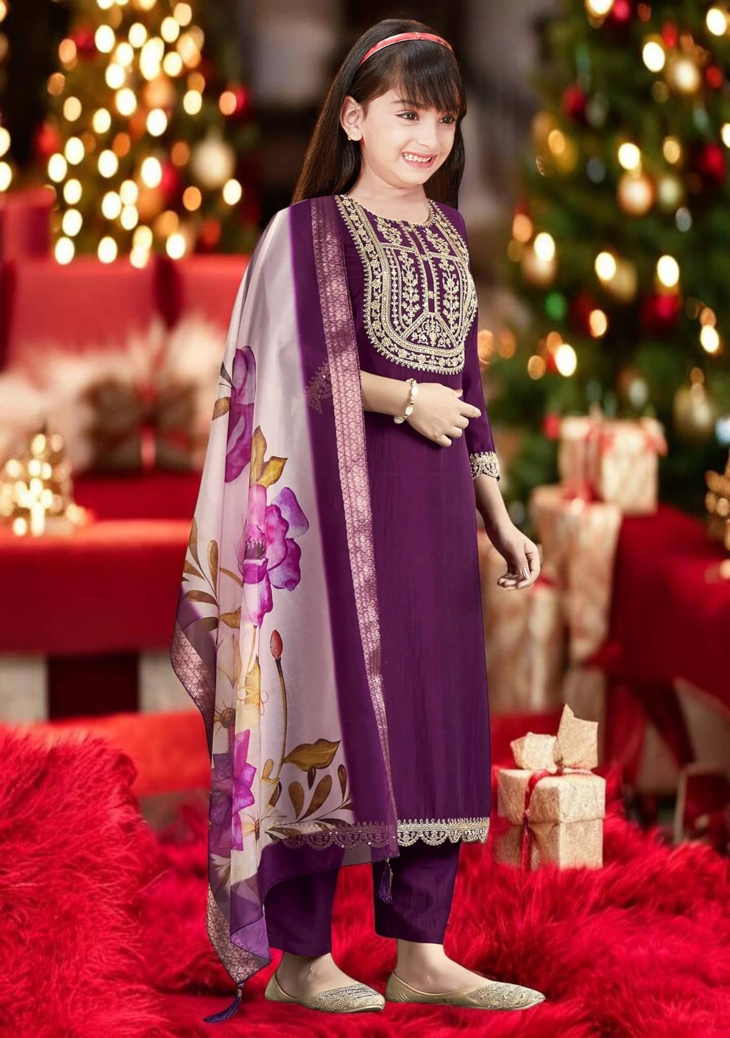 Spangel Fashion Girls Rayon Kurti with Pants ( Pack of 1 , Purple ) - Image 4